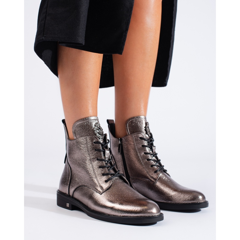 W. Potocki Potocki platta stövlar i silver brun 2