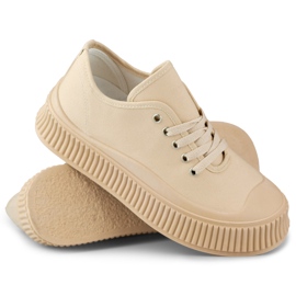 Beige damsneakers med tjock sula 1