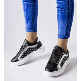 Svarta sneakers med lejondekor i silver 1