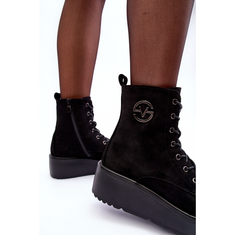 Vinceza Arbetarstövlar i mocka på en massiv plattform med kil Svart Lavica 1