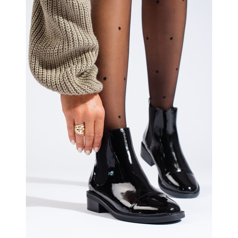 TRENDI Eleganta lackade Chelsea-stövlar svart 1