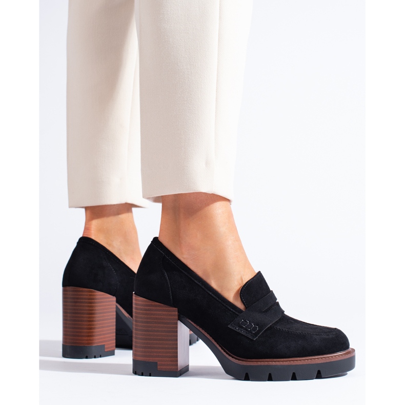 Shelovet högklackade skor i svart mocka för kvinnor 1