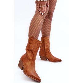 PH2 Camel Ursuline Läder Cowboystövlar med låg klack brun 1