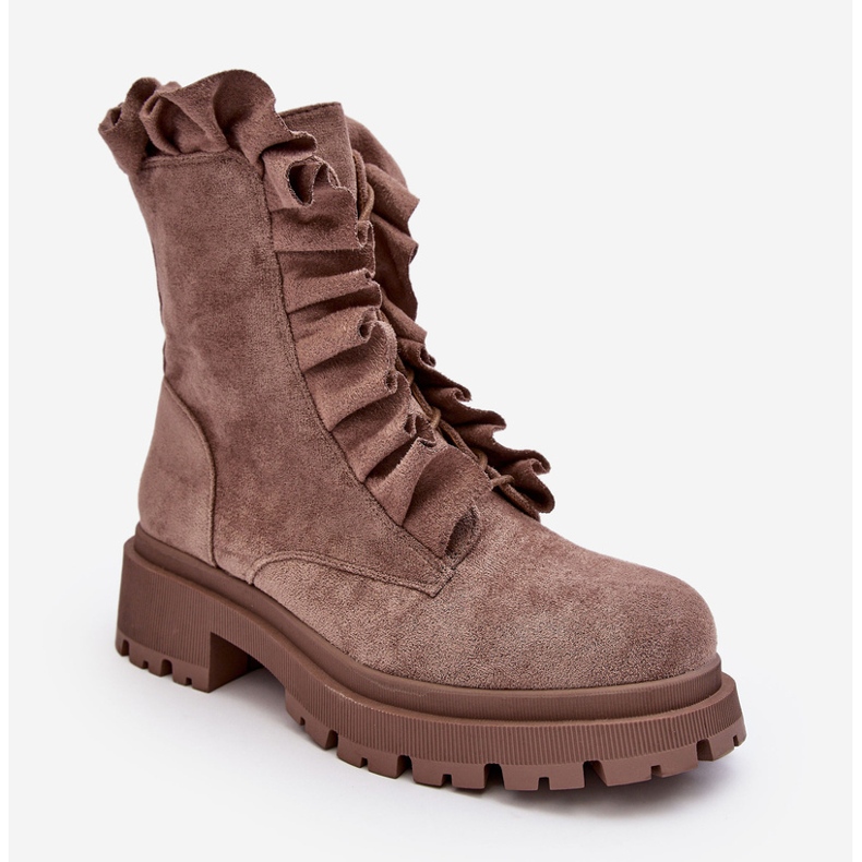 PS1 Isolerade arbetsstövlar i mocka med platt klack, mörkbeige nacelle 1