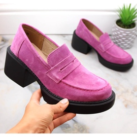 Skor i mocka i läder dam högklackade loafers fuchsia Filippo DP4685 rosa 1