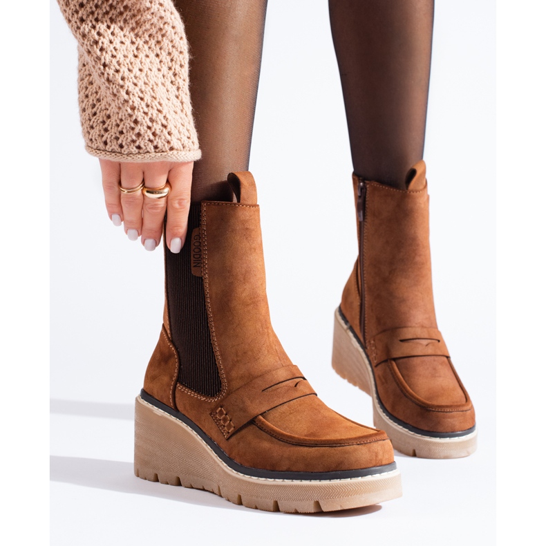 Shelovet ankelstövlar i brun mocka 1