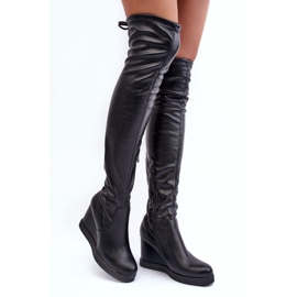 PS1 Svarta Ambre Läder Over-the-Knee Boots På En Kil 1