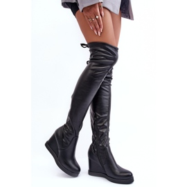 PS1 Svarta Ambre Läder Over-the-Knee Boots På En Kil 2