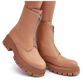 PS1 Platta ankelstövlar i läder med dragkedja Camel Vimal beige 9
