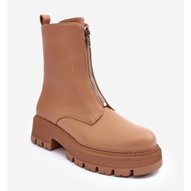 PS1 Platta ankelstövlar i läder med dragkedja Camel Vimal beige 1