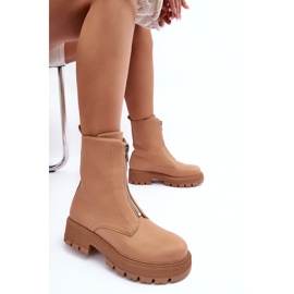 PS1 Platta ankelstövlar i läder med dragkedja Camel Vimal beige 8