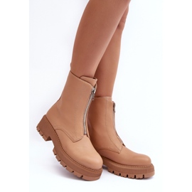 PS1 Platta ankelstövlar i läder med dragkedja Camel Vimal beige 3