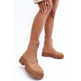 PS1 Platta ankelstövlar i läder med dragkedja Camel Vimal beige 5