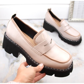 S.Barski Loafers i lack med hög klack och plattform, beige 1