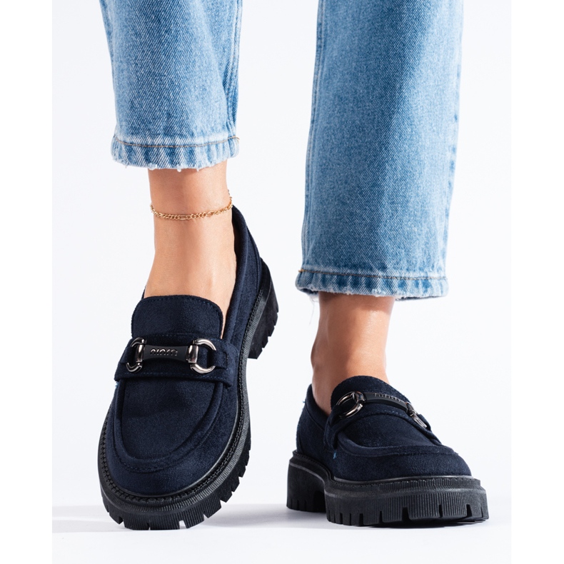 Shelovet marinblå mocka mockasiner för kvinnor 1