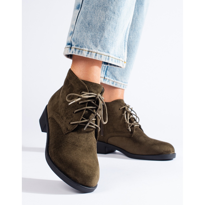 Shelovet gröna stövlar med snörning i mocka 1