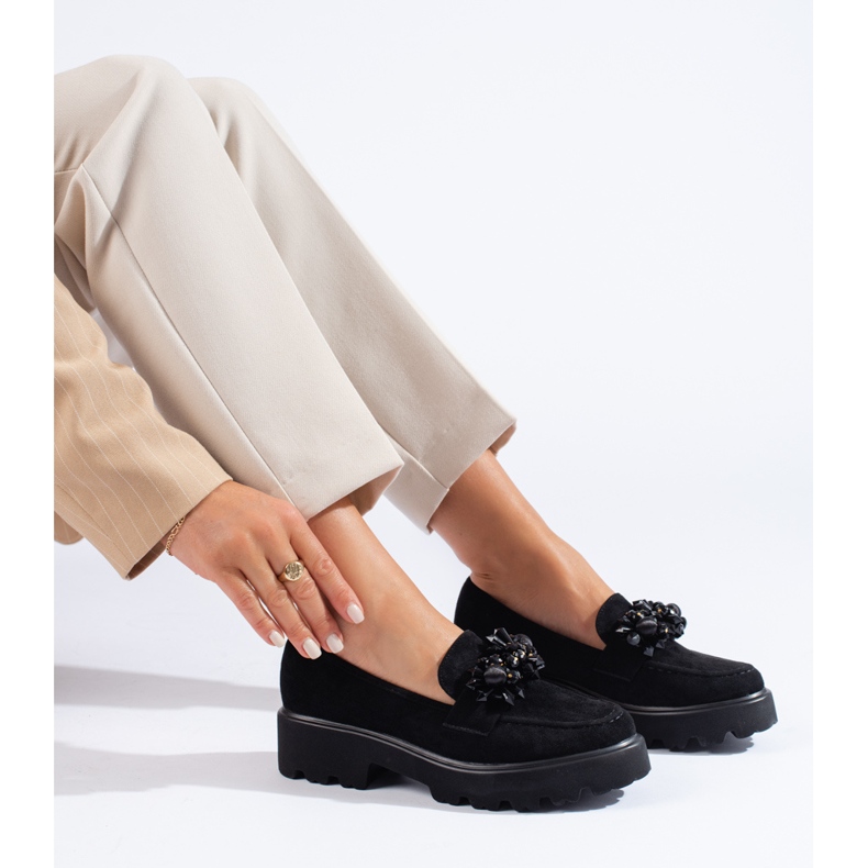 Shelovet loafers i svart mocka för kvinnor 1