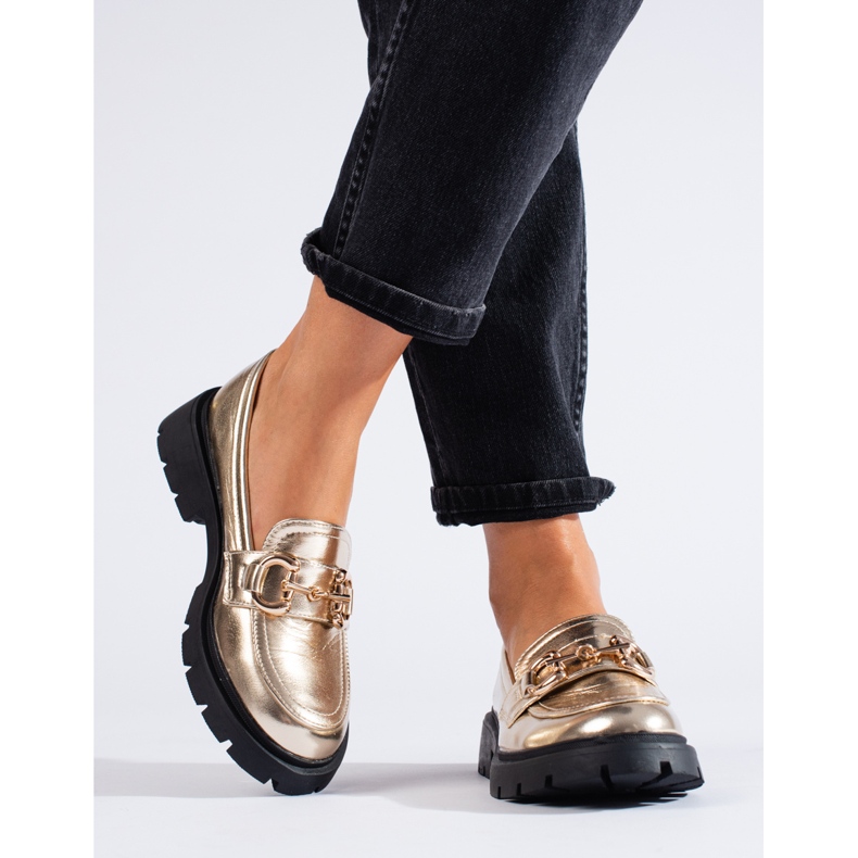 Shelovet guld loafers med tjock sula gyllene 2