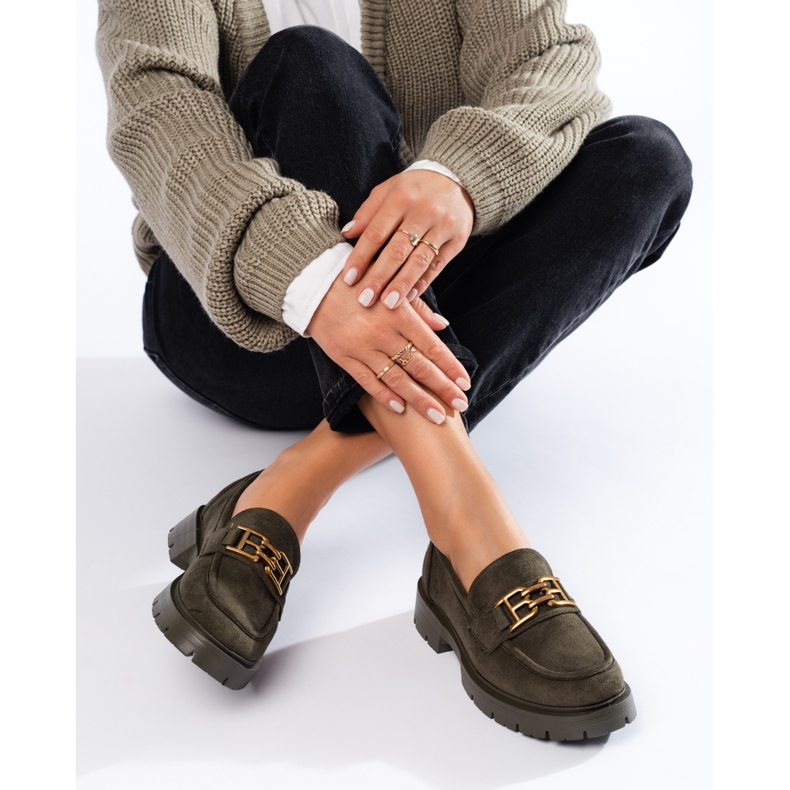 Shelovet kvinnors mörkgröna mockamockasiner i mocka svart 2