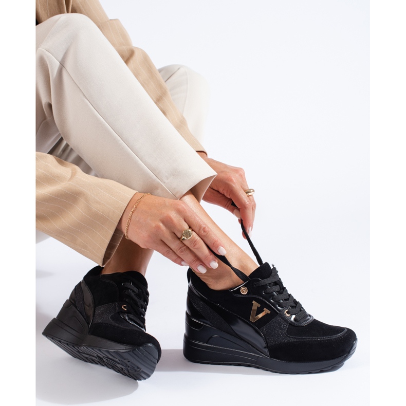 W. Potocki Potocki svarta wedge sneakers med snörning 1