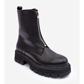 PS1 Platta läderstövlar med dragkedja Svart Vimal 1