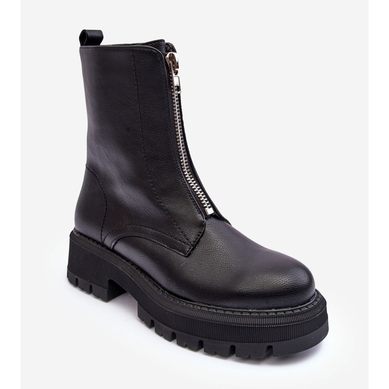 PS1 Platta läderstövlar med dragkedja Svart Vimal 1