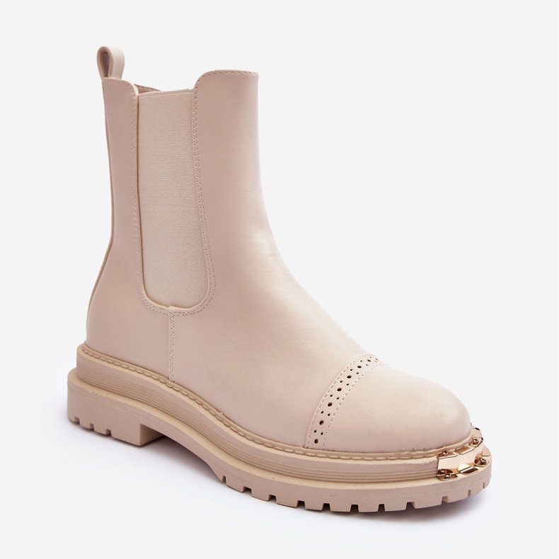 FG2 Ankelstövlar i läder för kvinnor Beige Nialee 1