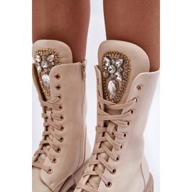 PS1 Beige Marx Läderarbetarstövlar med smyckesdekoration 2