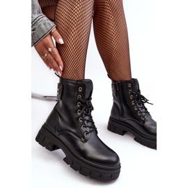 PS1 Women's Workers Ankelstövlar med snörning på platt klack, svart Brenhile 2