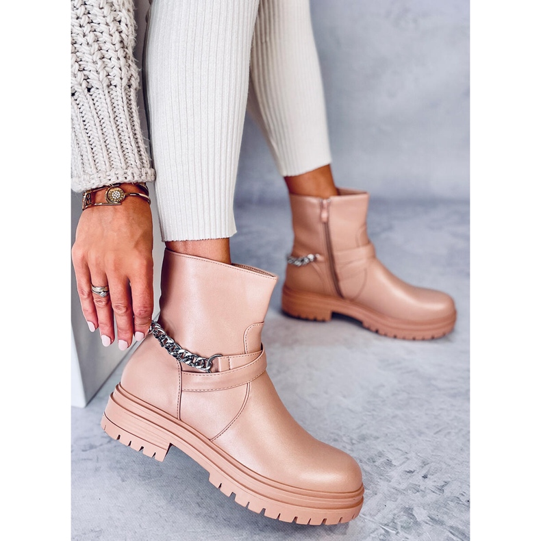 Cindy Nude ankelboots med kedja beige 1