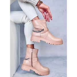 Cindy Nude ankelboots med kedja beige 2