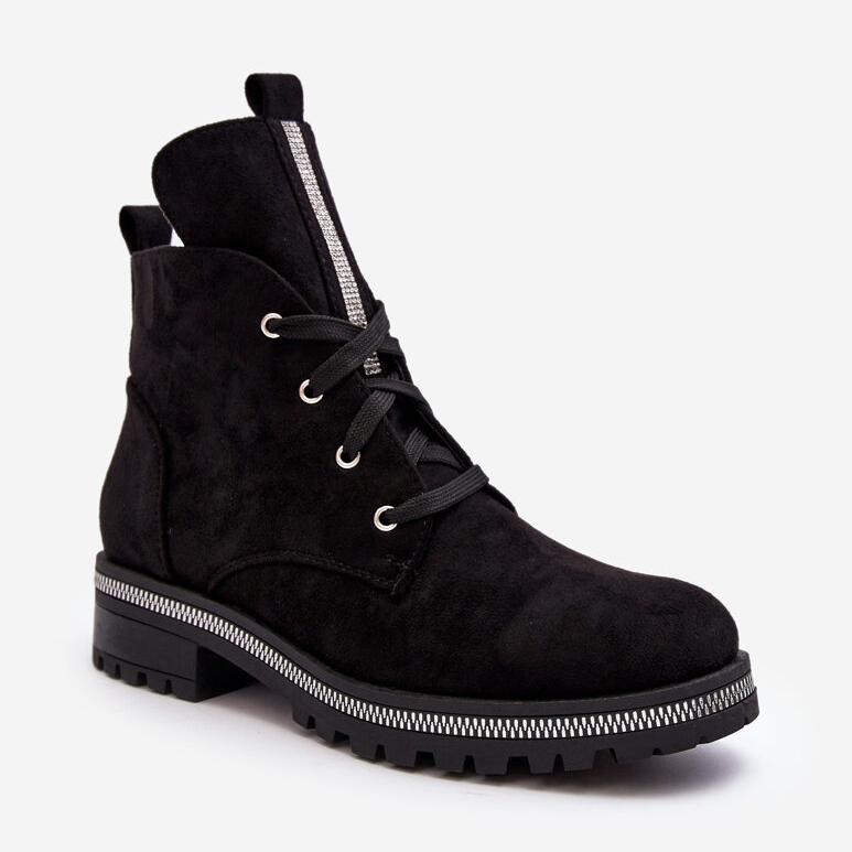 PS1 Ankelstövlar för kvinnor i mocka med svart Plesca-dekoration 2