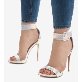 Iriserande silver sandaler höga klackar L1543 silver- 1