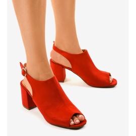 Röda högklackade sandaler med en övre Z029 4