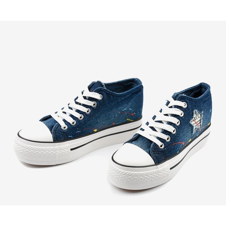 Marinblå sneakers med snöriga kilar Mirarenna 1