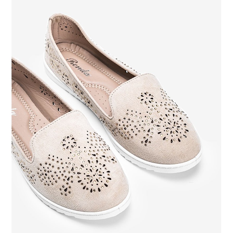 Beige openwork loafers med Brianna cubic zirconia 2