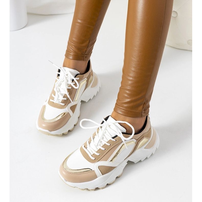 Gordani rosa sneakers med metalliska inlägg beige 1