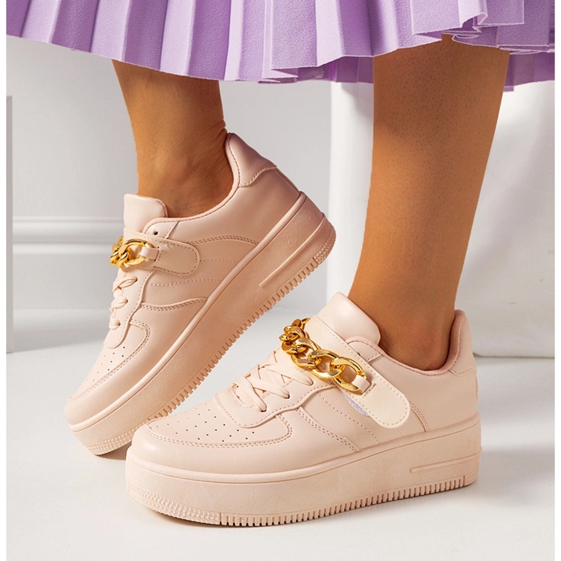 Rosa sneakers med Memphis-kedja beige 1