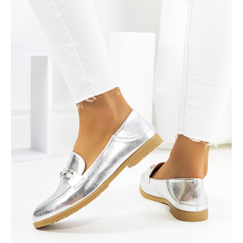 Silver Aniria loafers med platt klack silver- 1