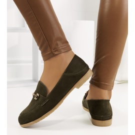 Gröna Aniria loafers med platt klack kaki 1