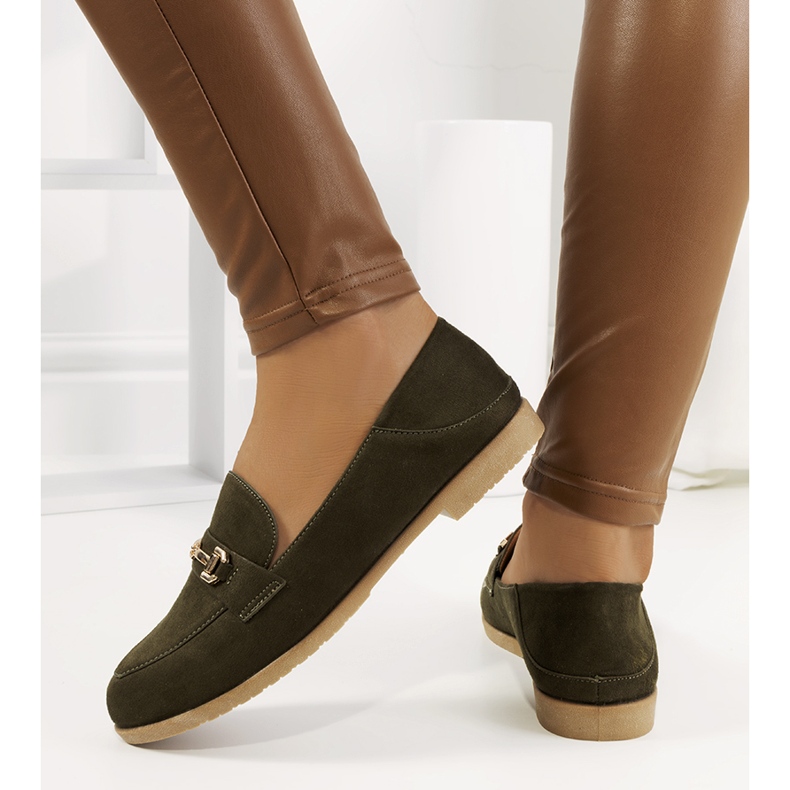 Gröna Aniria loafers med platt klack kaki 1