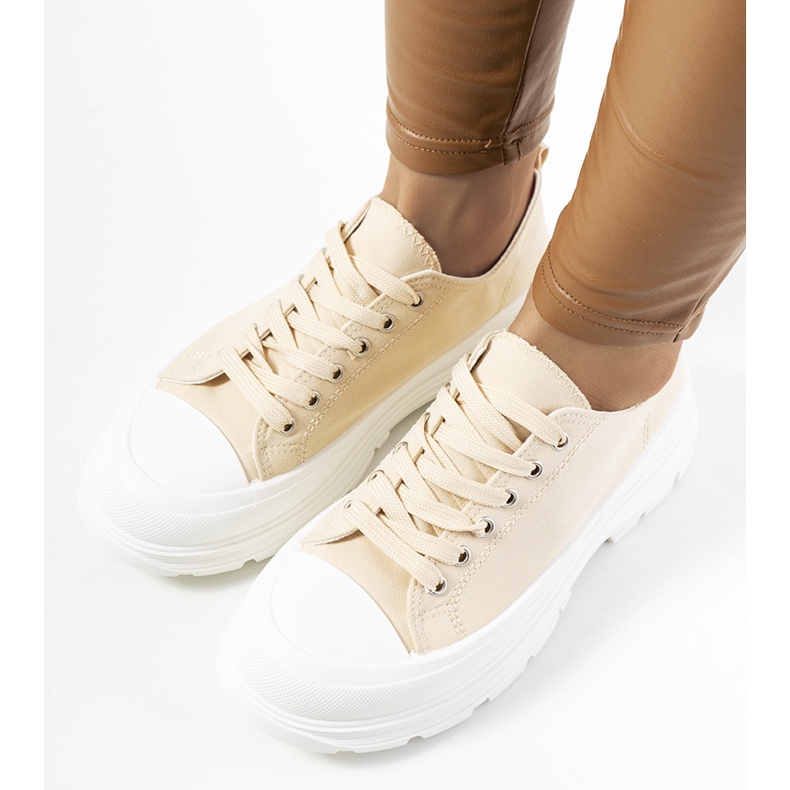 Beige sneakers med tjock Prenzel-sula 1