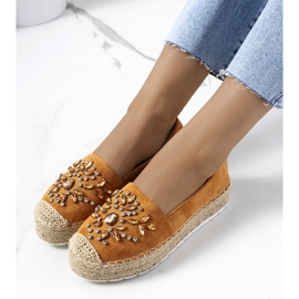 Bruna espadrillor med Leer cubic zirconia gul 1