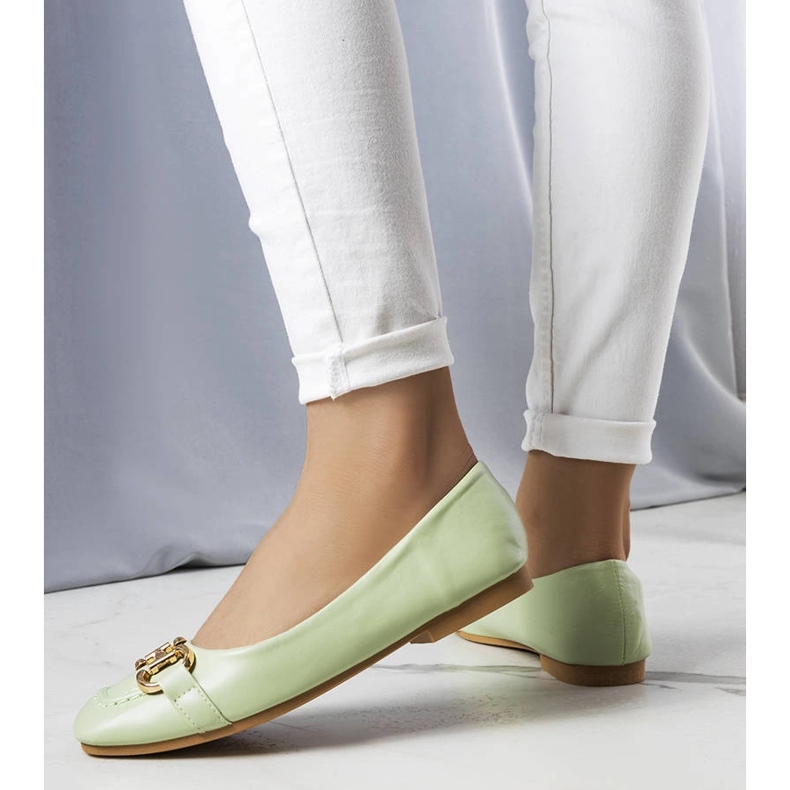 Gröna ballerinor med guld Iris dekoration 1