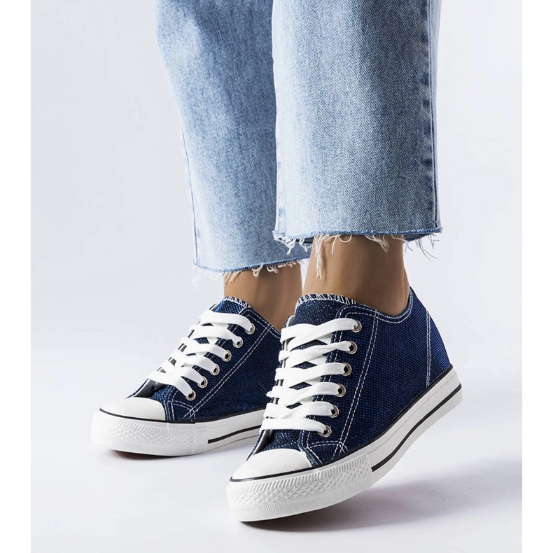 Marinblå brokad wedge sneakers från Kreta 1