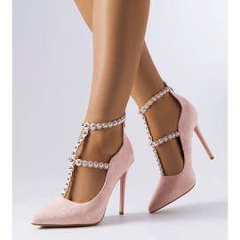 Rosa höga klackar dekorerade med ett Prunella-bälte 1