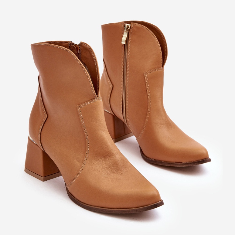 Lewski Shoes Cowboystövlar i läder för damer på hög klack Camel Lewski 3166/B/2 brun 2