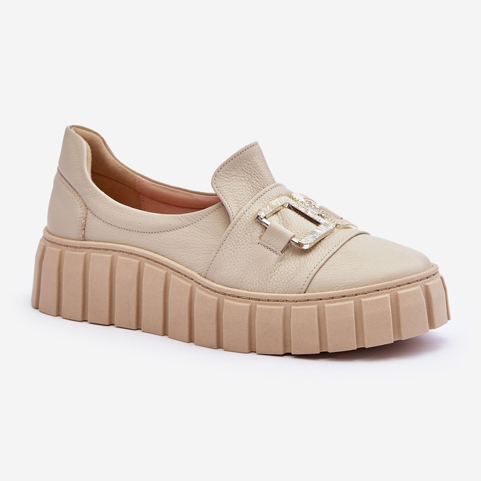 Lewski Shoes Skinnskor för kvinnor på plattformen Beige Lewski 3398 1