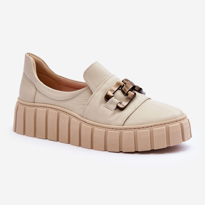 Lewski Shoes Skinnskor för kvinnor på en plattform med dekoration, Beige Lewski 3398 1
