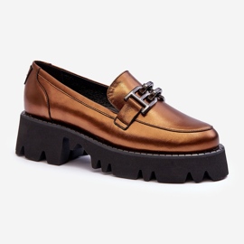 Laura Messi Kvinnors läder loafers med guld Lyndani dekoration gyllene 1